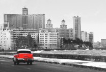 Havana Red Chevy Along The Malecon